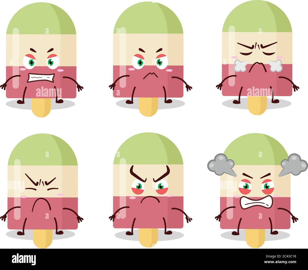 Personnage de dessin animé crème glacée à la pastèque avec diverses expressions de colère Illustration de Vecteur