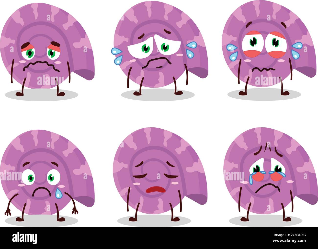 Personnage de dessin animé violet à la palourdes avec une expression triste Illustration de Vecteur