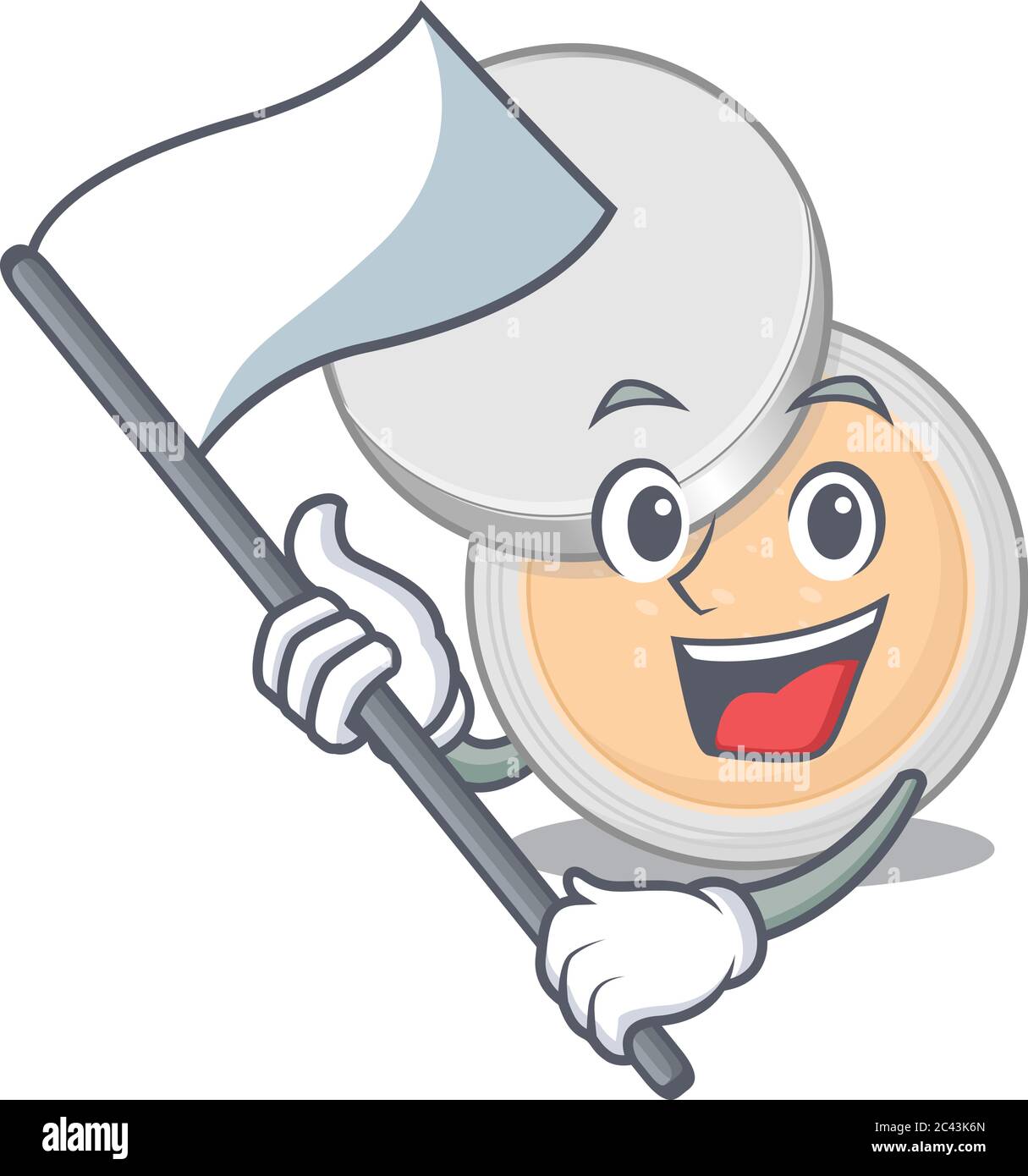 Un brave pot en poudre maquillage mascotte motif personnage tenant un drapeau blanc Illustration de Vecteur