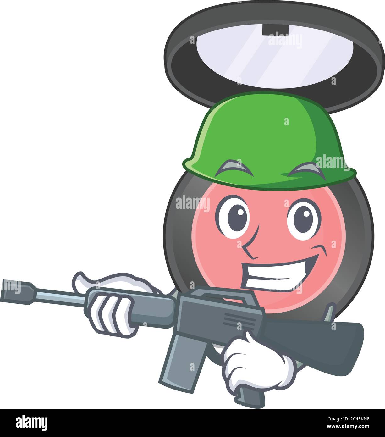 Un charmant dessin animé de fard à joues rose armée avec un mitrailleuse Illustration de Vecteur Un charmant dessin animé de fard à joues rose armée avec un mitrailleuse Illustration de Vecteur