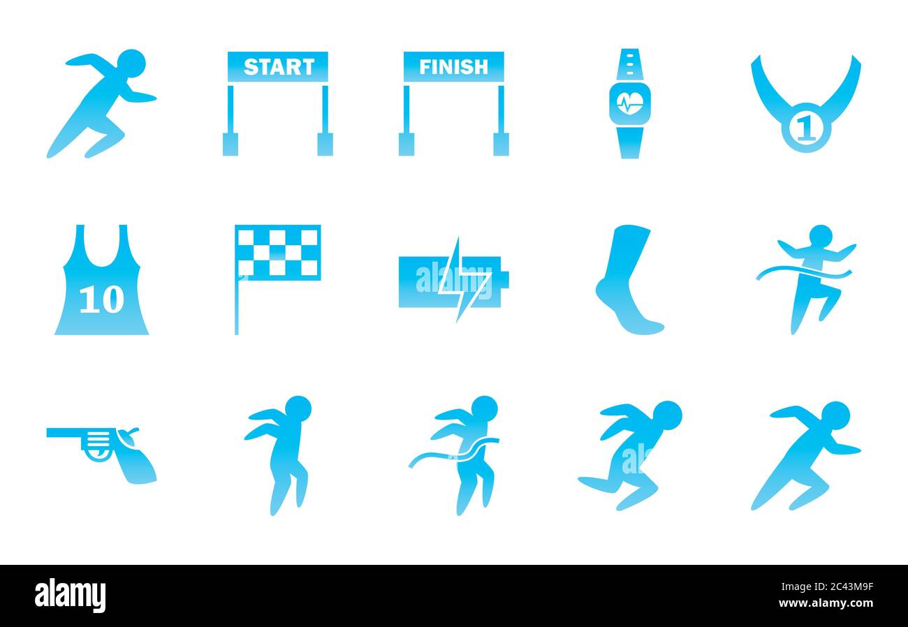 Jeu d'icônes de style dégradé de course à pied, entraînement d'athlète Marathon et illustration du vecteur de thème de fitness Illustration de Vecteur