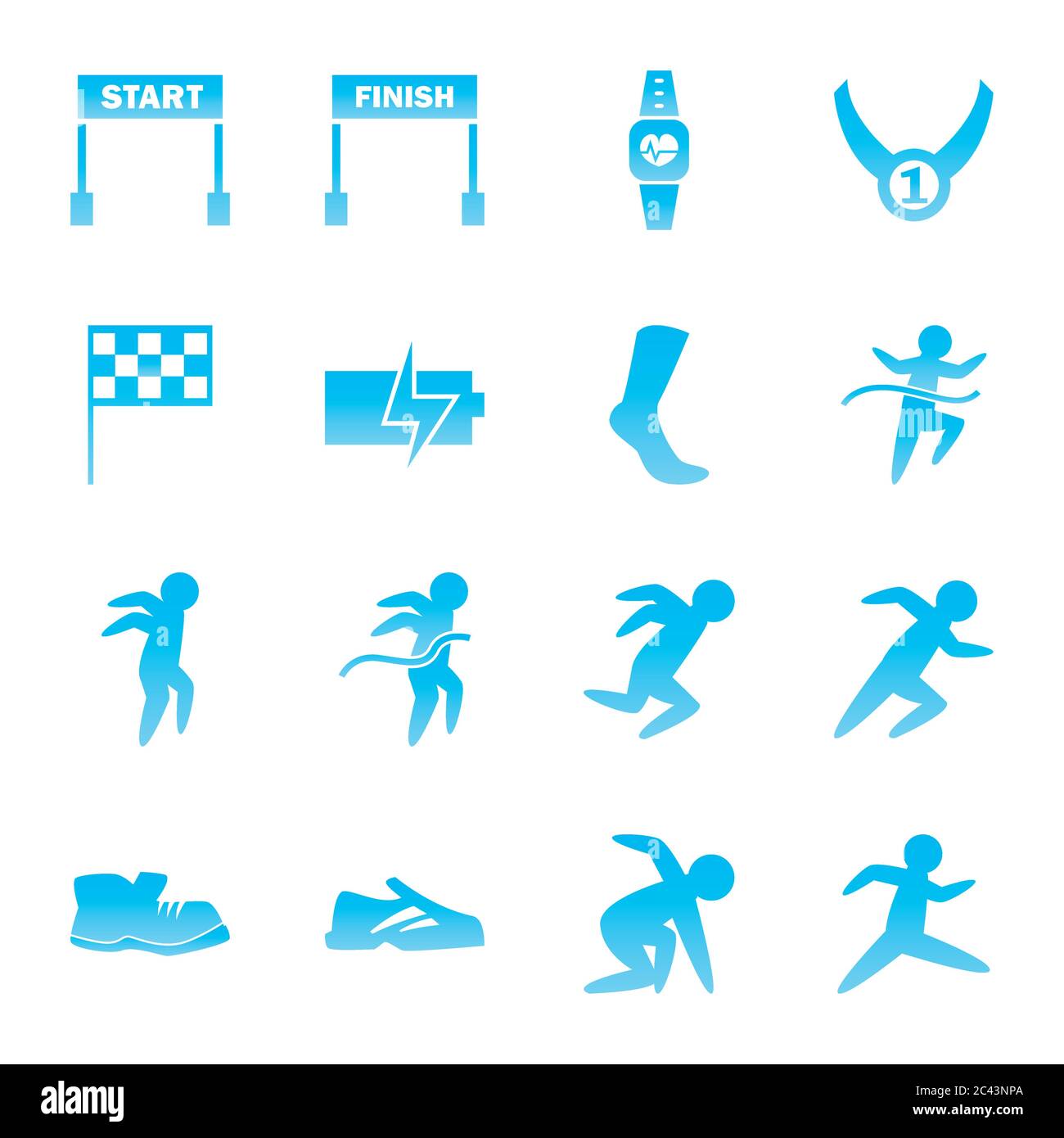 Jeu d'icônes de style dégradé de course à pied, entraînement d'athlète Marathon et illustration du vecteur de thème de fitness Illustration de Vecteur