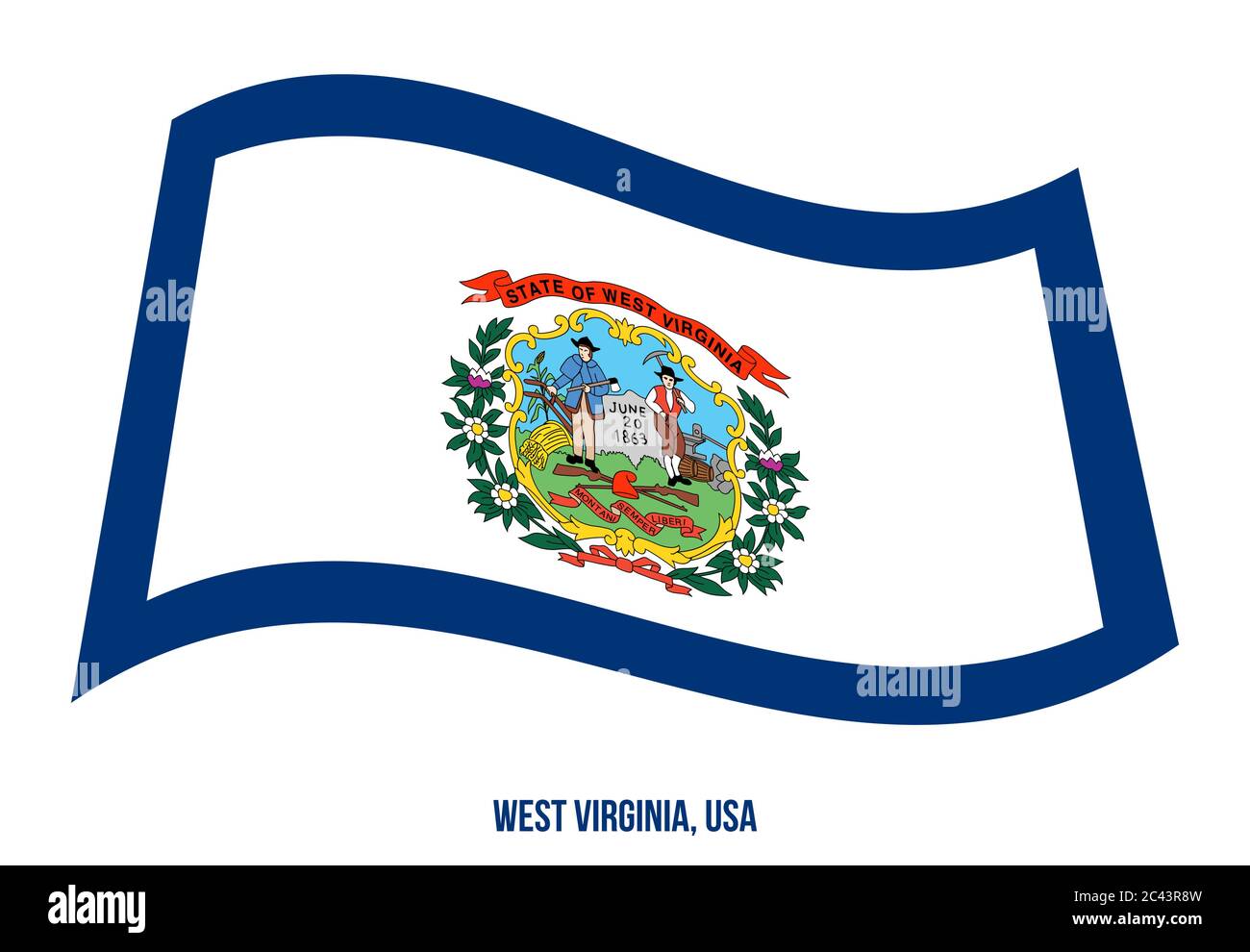 West Virginia (USA) de l'état d'illustration vectorielle, de brandir le drapeau sur fond blanc. Drapeau des États-Unis d'Amérique. Illustration de Vecteur