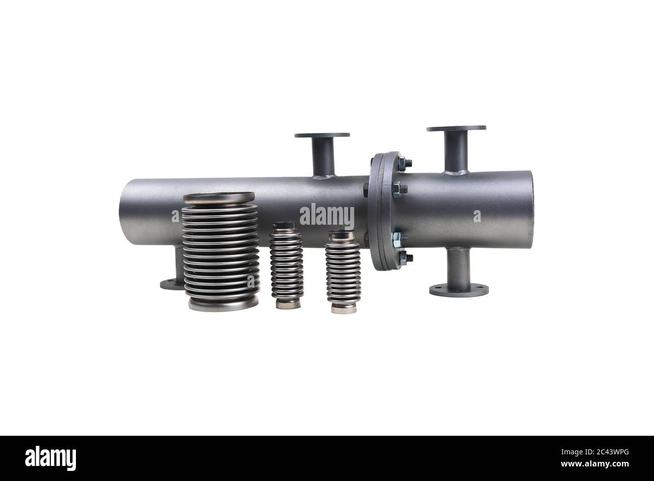 Échangeur thermique de la coque et du tube avec des Sylphons isolés sur fond blanc Banque D'Images
