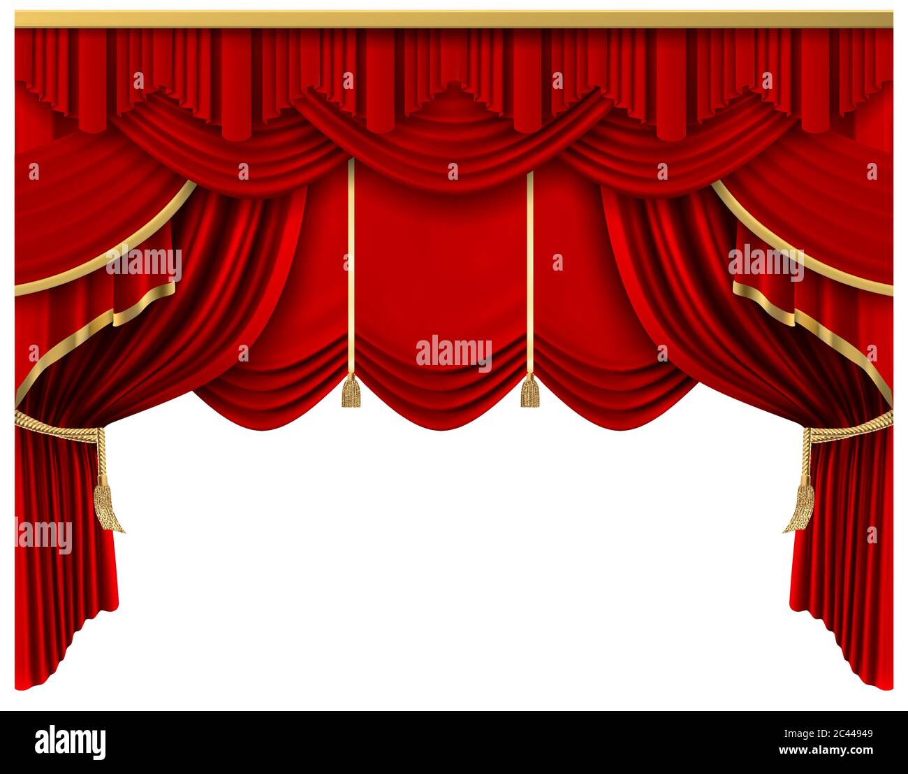 Rideau rétro rouge. Rideaux en soie de luxe réalistes, décor intérieur de drapery scène de théâtre, rideaux portières illustration vectorielle isolée Illustration de Vecteur