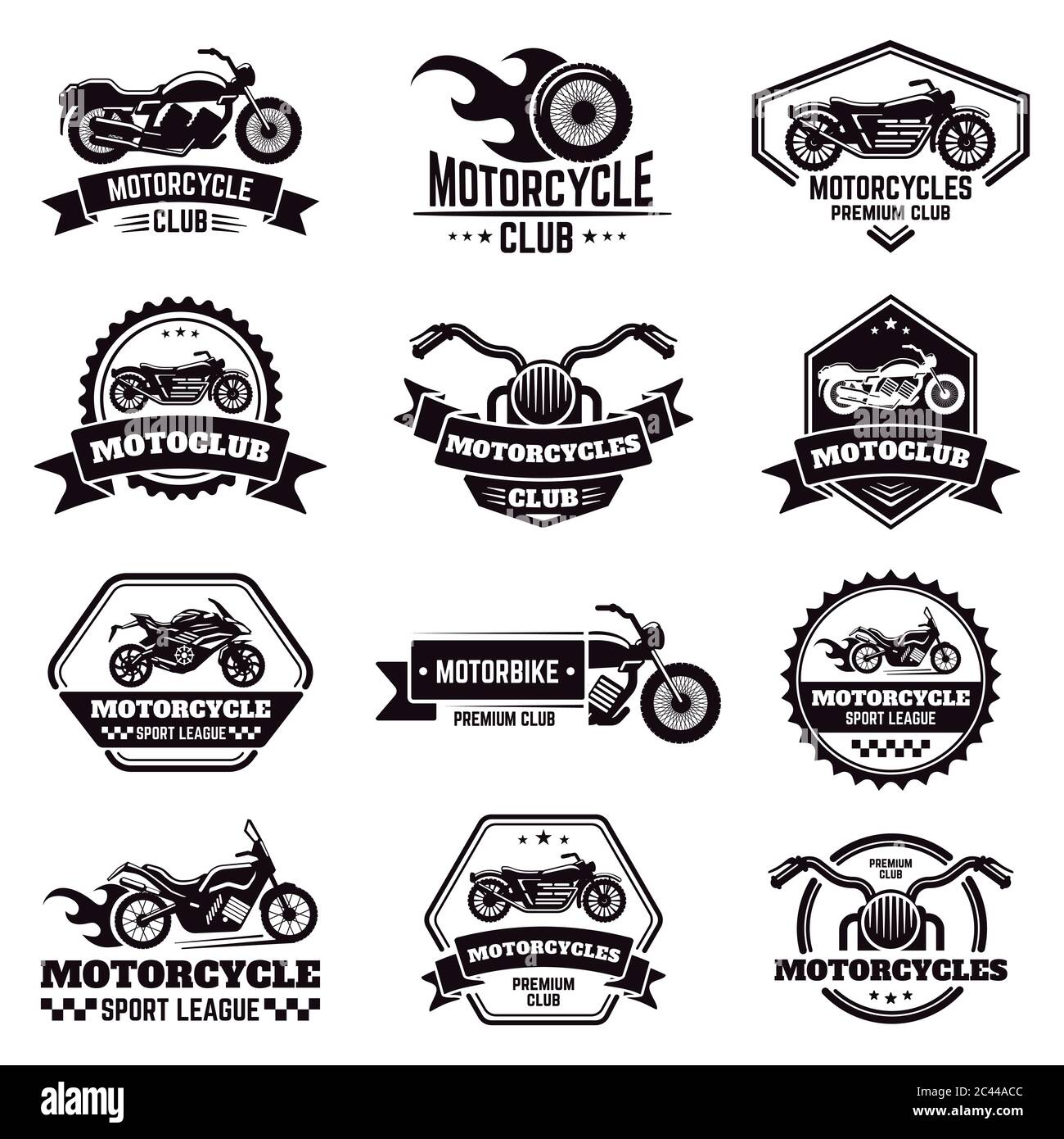 Emblèmes de moto rétro. Badges de moto de club de moto, timbre de vélo,  emblème d'ailes de roue de moto, étiquettes de moto vecteur icônes d'illustration  ensemble Image Vectorielle Stock - Alamy