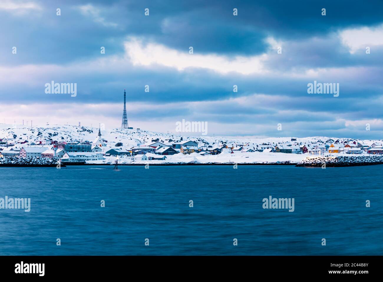 Paysage urbain de Berlevag en hiver, Norvège Banque D'Images