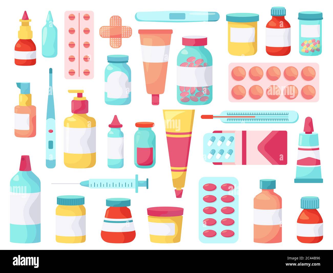 Pilules médicales. Pharmacie antibiotiques pilules, médicaments et traitements analgésiques, trousse de premiers soins pharmacologie blisters illustrations vectorielles ensemble d'icônes Illustration de Vecteur