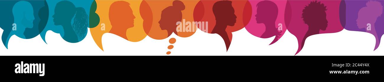 Bulle de parole.Silhouette dirige les gens dans le profil.diversité les gens.dialogue de parole et inform.Communicate groupe de personnes multiethniques qui parlent Illustration de Vecteur