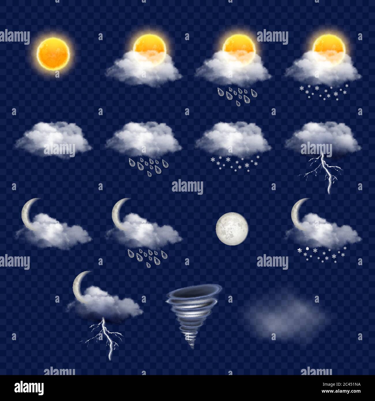 Ensemble d'icônes de prévision météorologique transparent, illustration vectorielle réaliste Illustration de Vecteur