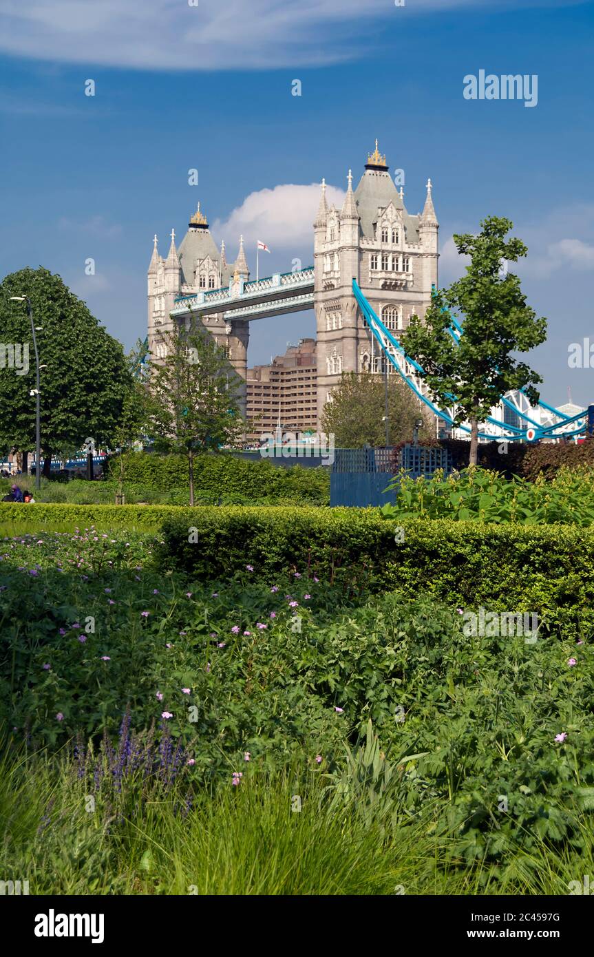 Tower Bridge depuis le parc Potters Field, Londres, Royaume-Uni Banque D'Images