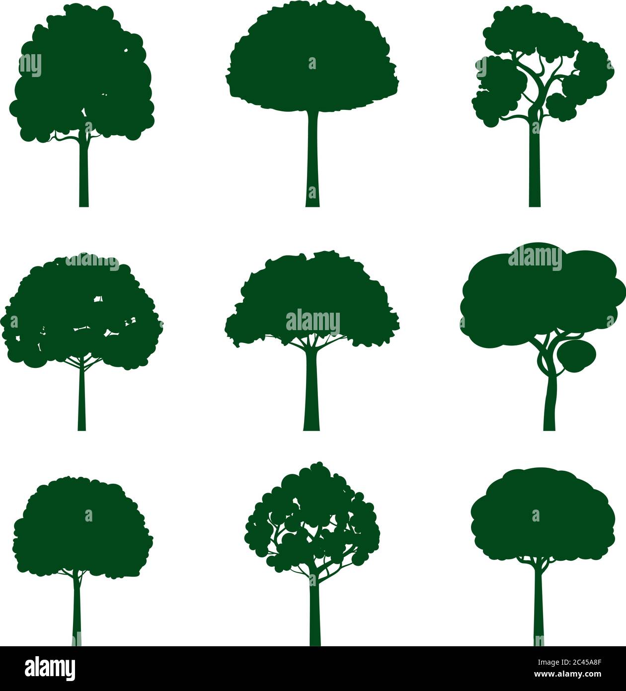 Ensemble d'arbres et de feuilles. Illustration vectorielle. Collection d'icônes. Illustration de Vecteur