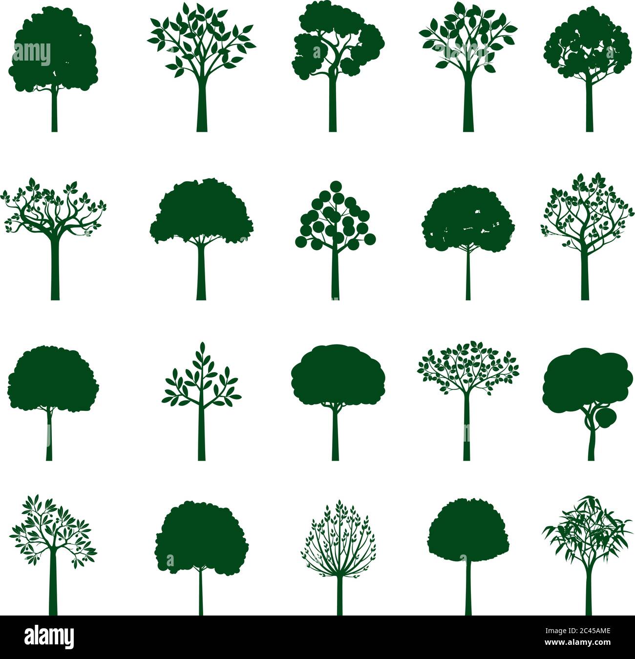 Ensemble d'arbres et de feuilles. Illustration vectorielle. Collection d'icônes. Illustration de Vecteur