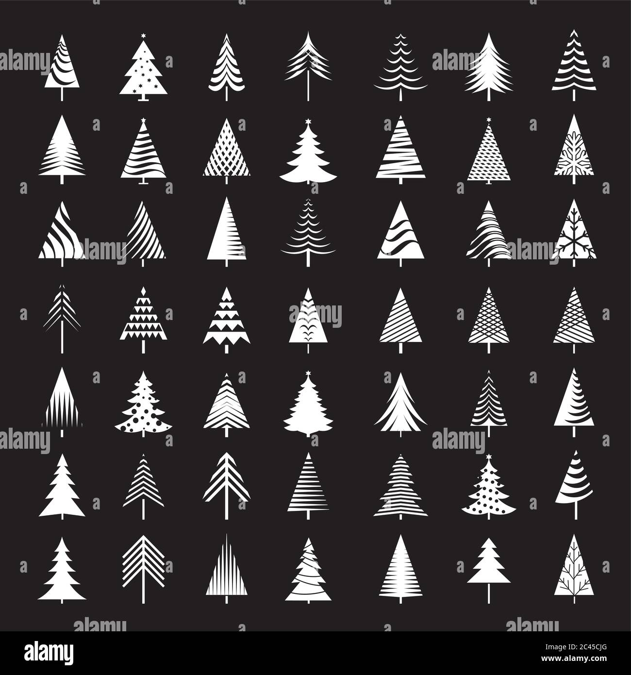 Ensemble de l'icône de l'arborescence de contour. Icônes minces de l'arbre abstrait. Délimiter les plantes linéaires. Remplissage de contour modifiable. Symbole vectoriel isolé simple d'arbre. Illustration de Vecteur