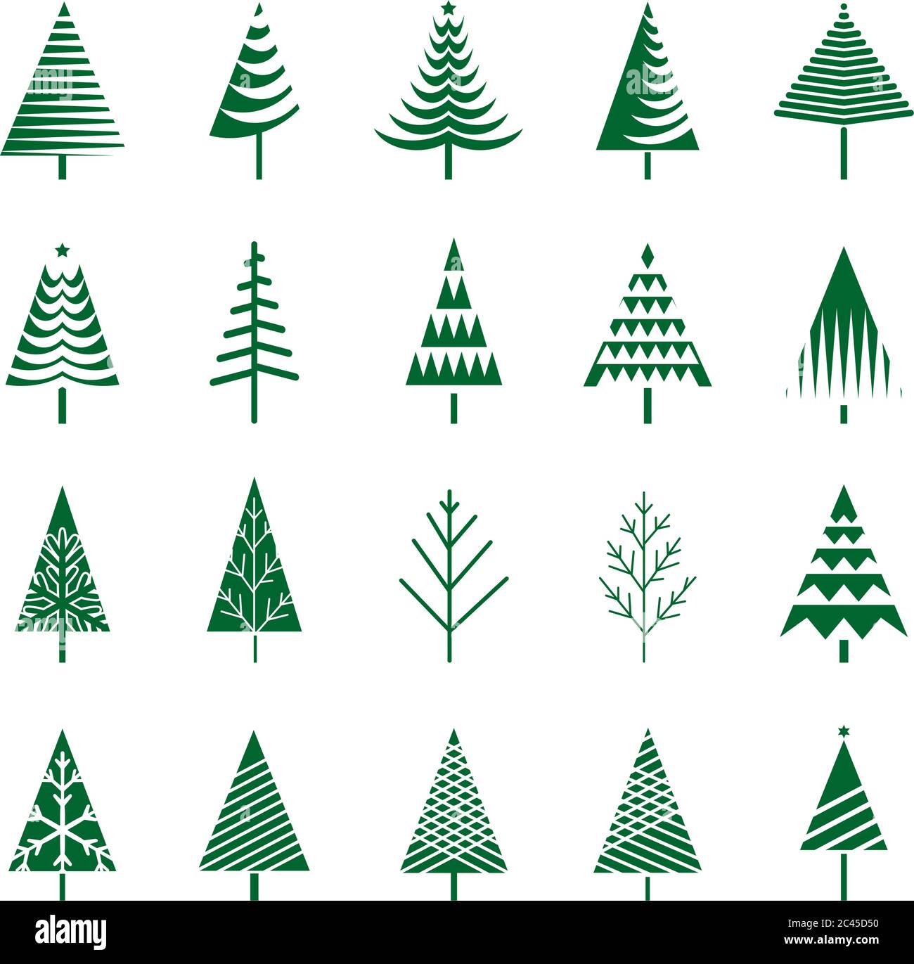 Ensemble de l'icône de l'arborescence de contour. Icônes minces de l'arbre abstrait. Délimiter les plantes linéaires. Remplissage de contour modifiable. Symbole vectoriel isolé simple d'arbre. Illustration de Vecteur