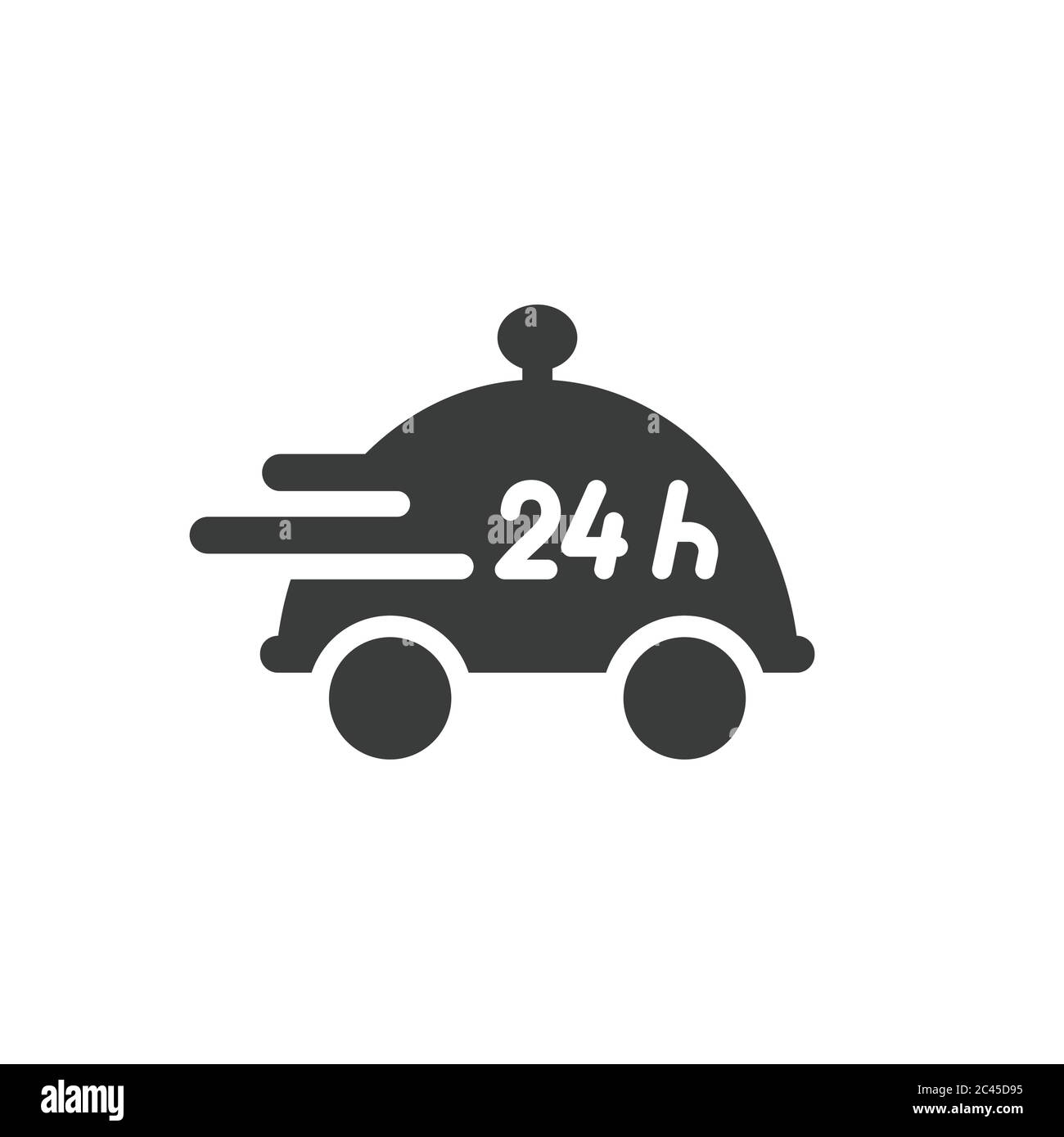 Service 24 heures sur 24 ou livraison de nourriture sans interruption. Couvercle de boîte, couverture de repas ou serveur de plateau sur roues avec icône vectorielle noire isolée de 24 h. Illustration de Vecteur
