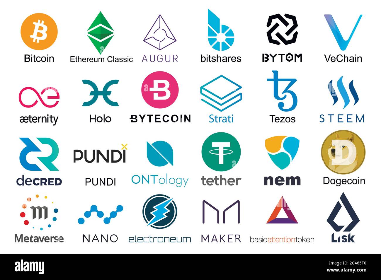 Ensemble de logos crypto-monnaies populaires avec des noms de lui,  illustration vectorielle Image Vectorielle Stock - Alamy