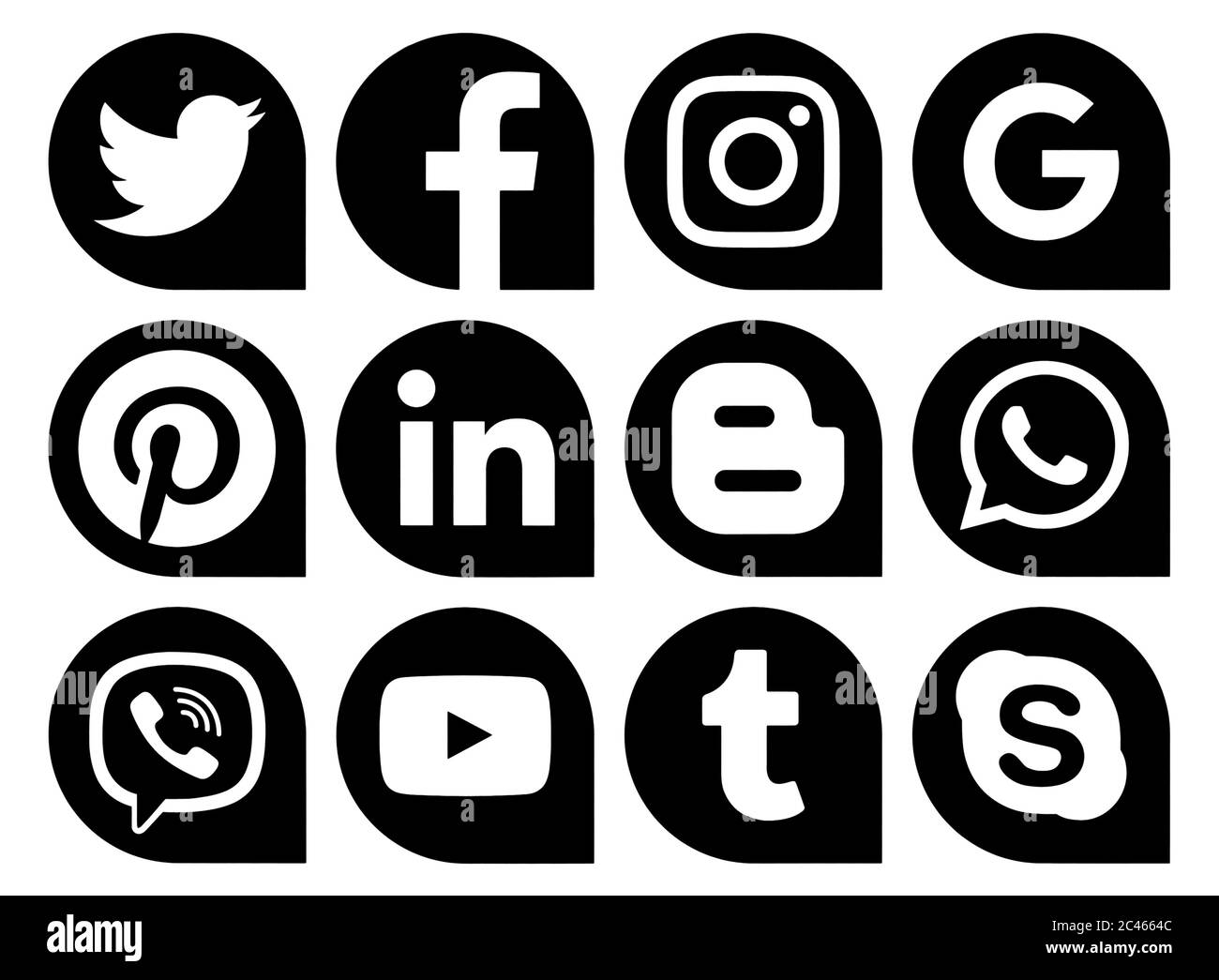 Kiev, Ukraine - Aplril 25, 2019: Les médias sociaux populaires Black Drops icônes imprimées sur le papier: Facebook, Twitter, Instagram, Pinterest, LinkedIn, Viber, Tu Banque D'Images