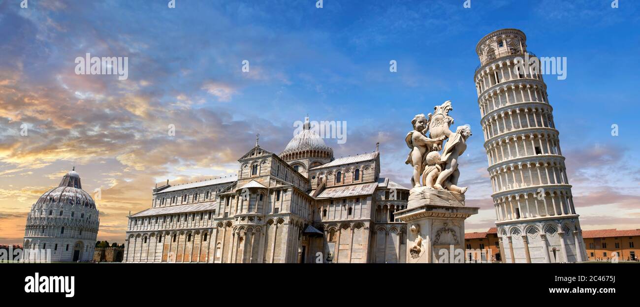 Vue sur la Tour de Pise, la Tour de la cloche, Piazza del Miracoli , Pise, Italie Banque D'Images