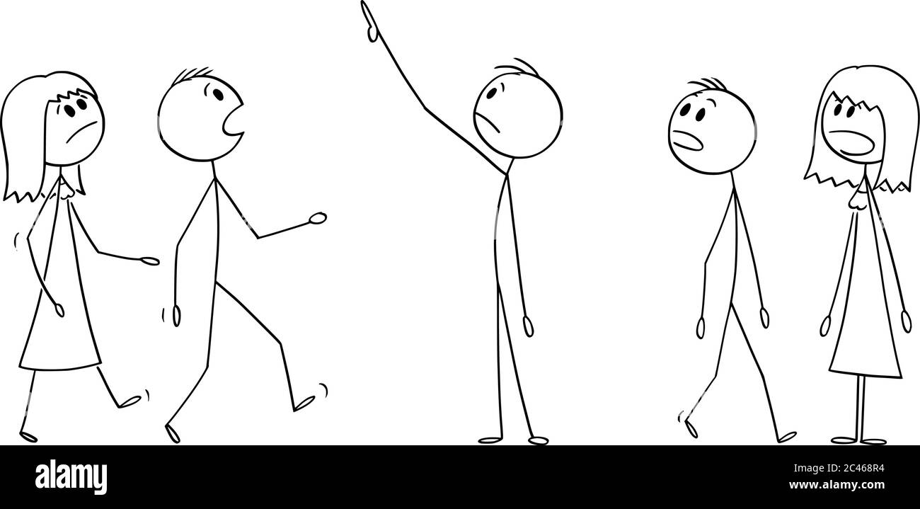 Dessin vectoriel de bâton de dessin dessin illustration conceptuelle de groupe ou de foule de personnes choquées regardant quelque chose au-dessus d'eux. Elles montrent une émotion négative ou une expression faciale. Illustration de Vecteur