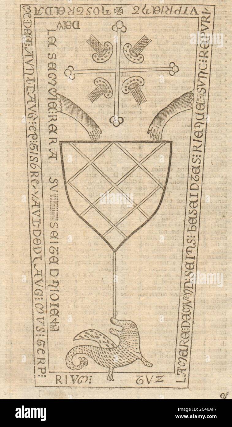 Couvercle de cercueil en pierre, Bolney, Oxfordshire. 1751 vieux imprimé antique de Fretty Arms Banque D'Images