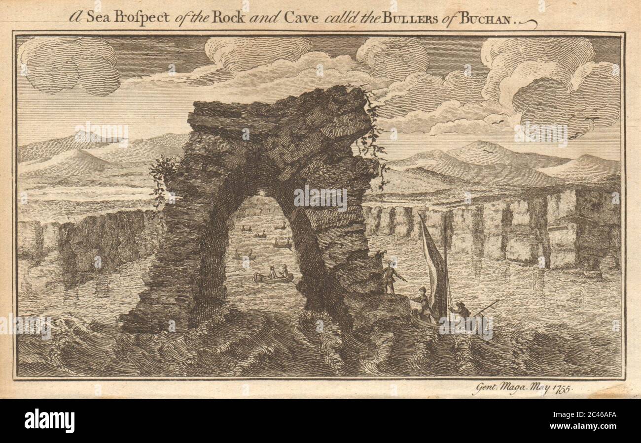 Une perspective de mer de la roche et de la grotte appelé les Bullers de Buchan. Écosse 1755 Banque D'Images