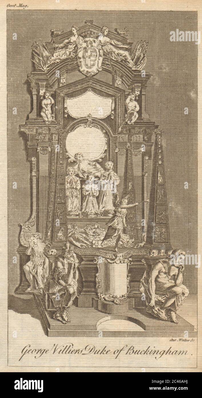 Tombe de George Villiers, duc de Buckingham. L'abbaye de Westminster 1755 est un vieux imprimé Banque D'Images