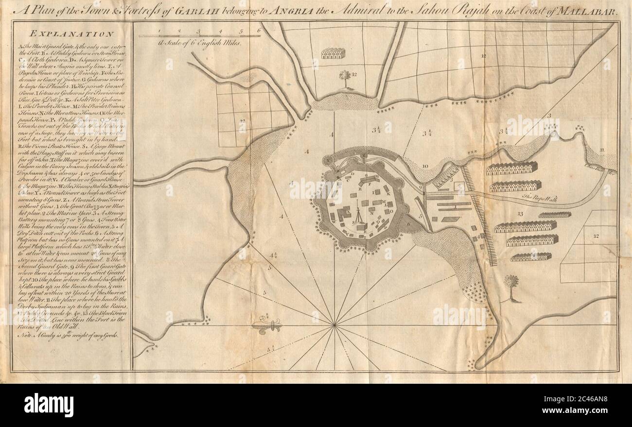 La ville et la forteresse de Gariah… Vijaydurg Geriah Maharashtra. Cartographie GENTS MAG 1756 Banque D'Images