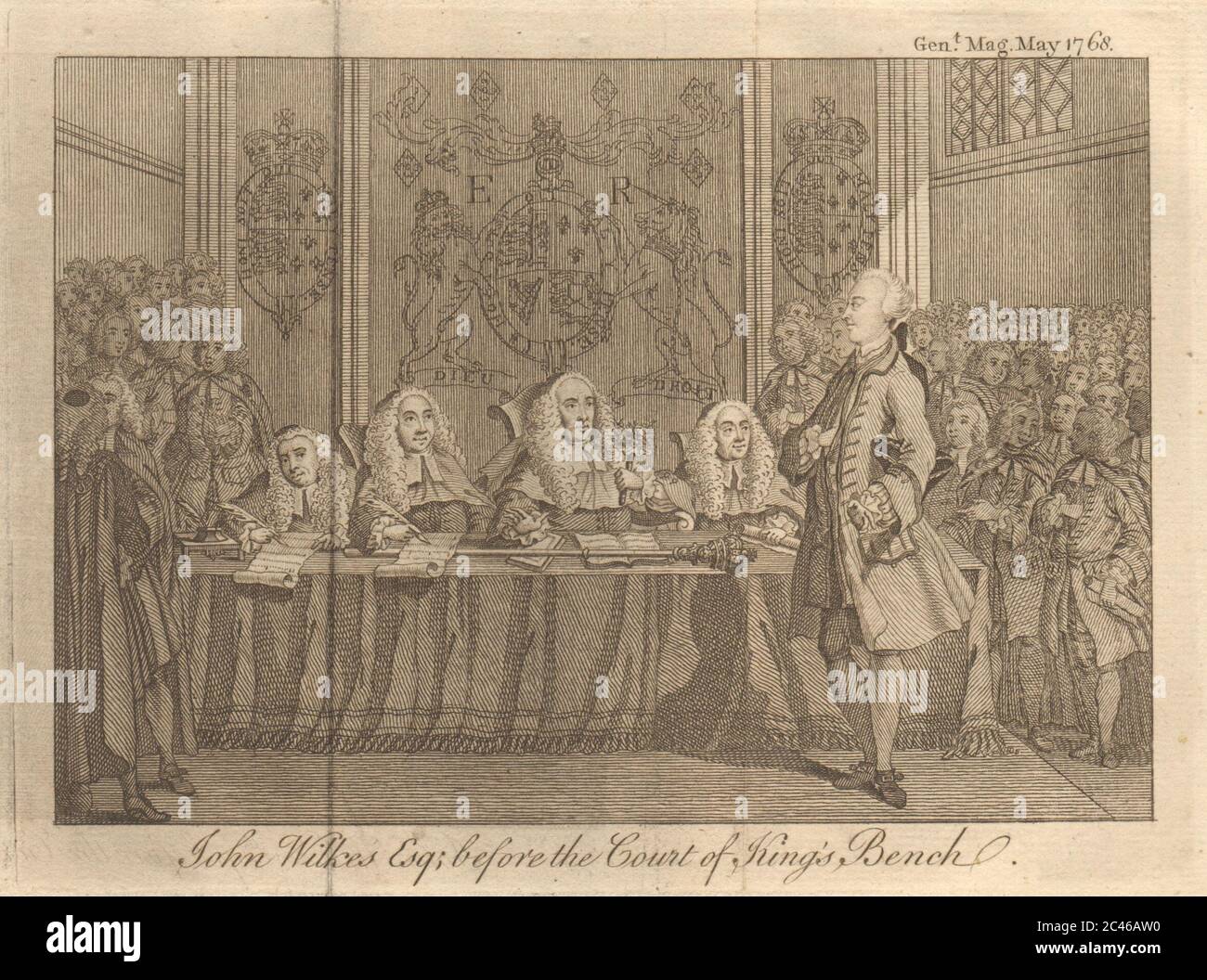 John Wilkes, devant la cour du Banc du Roi, Londres 1768 vieux imprimé antique Banque D'Images