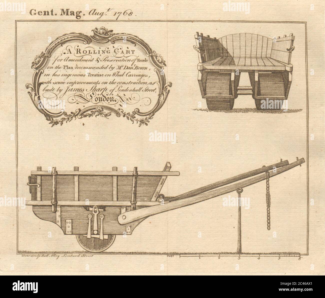 Chariot roulant pour l'entretien des routes. Conception Daniel Bourn. Construit James Sharp en 1768 Banque D'Images