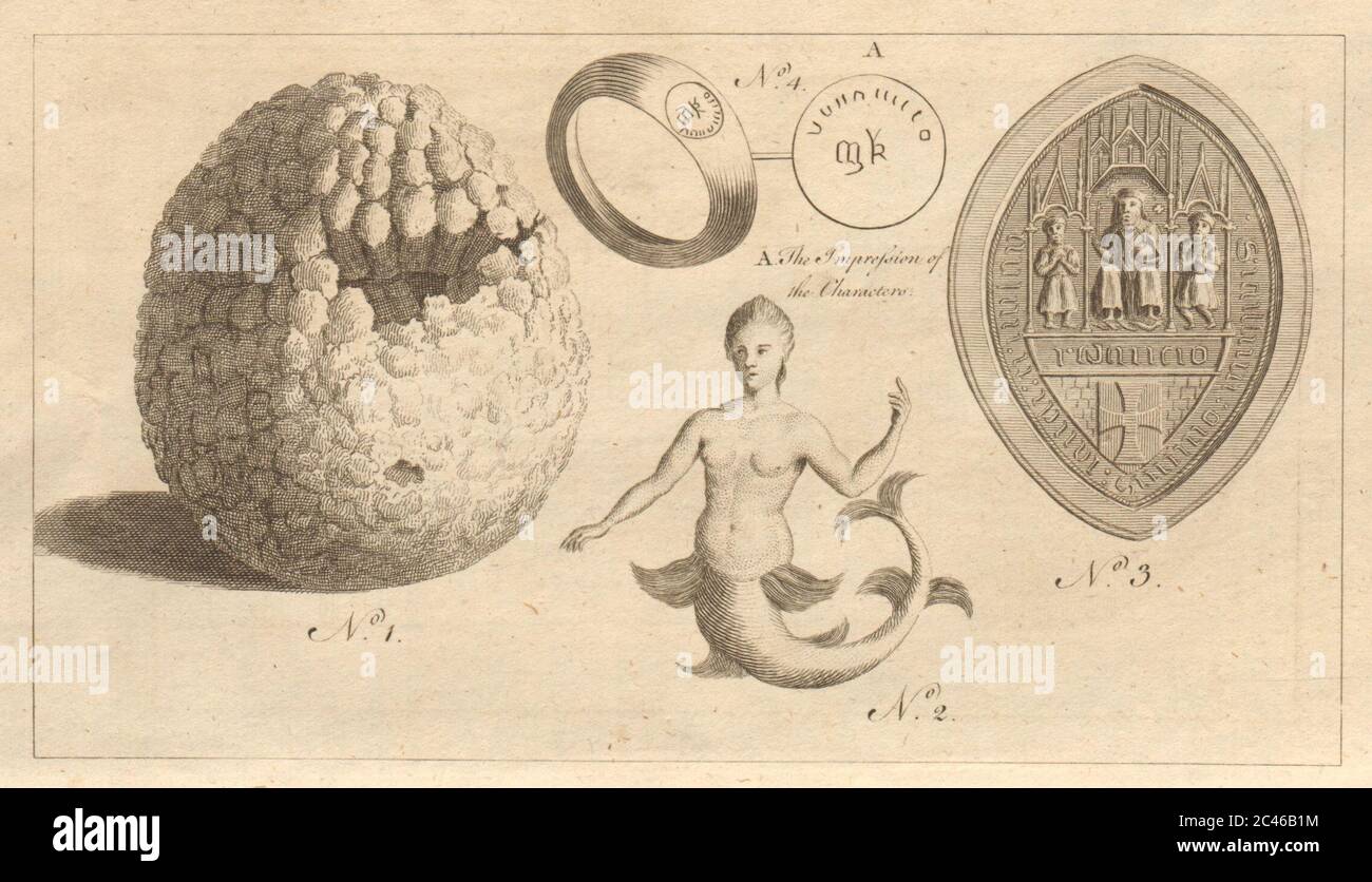 Mermaid exposé à Londres 1775. La pierre de cheval. Sceau du Prieuré d'Ingham 1775 Banque D'Images
