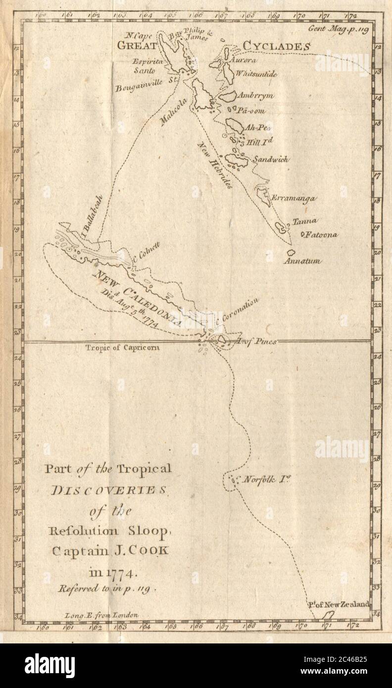 Les découvertes tropicales de HMS Resolution… Nouvelle-Calédonie Vanuatu. CUIRE 1776 cartes Banque D'Images