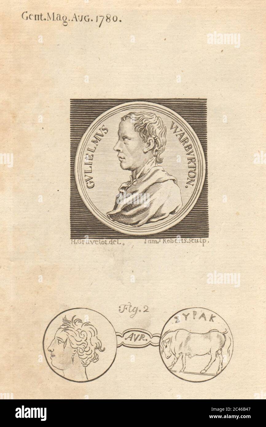 William Warburton, évêque de Gloucester. Pièce de monnaie grecque d'or de Syracuse 1780 Banque D'Images