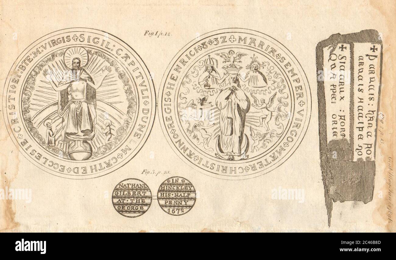 Sceau et inscription, cathédrale de Durham. Nathaniel Gilbert Hinckley 1789 Banque D'Images