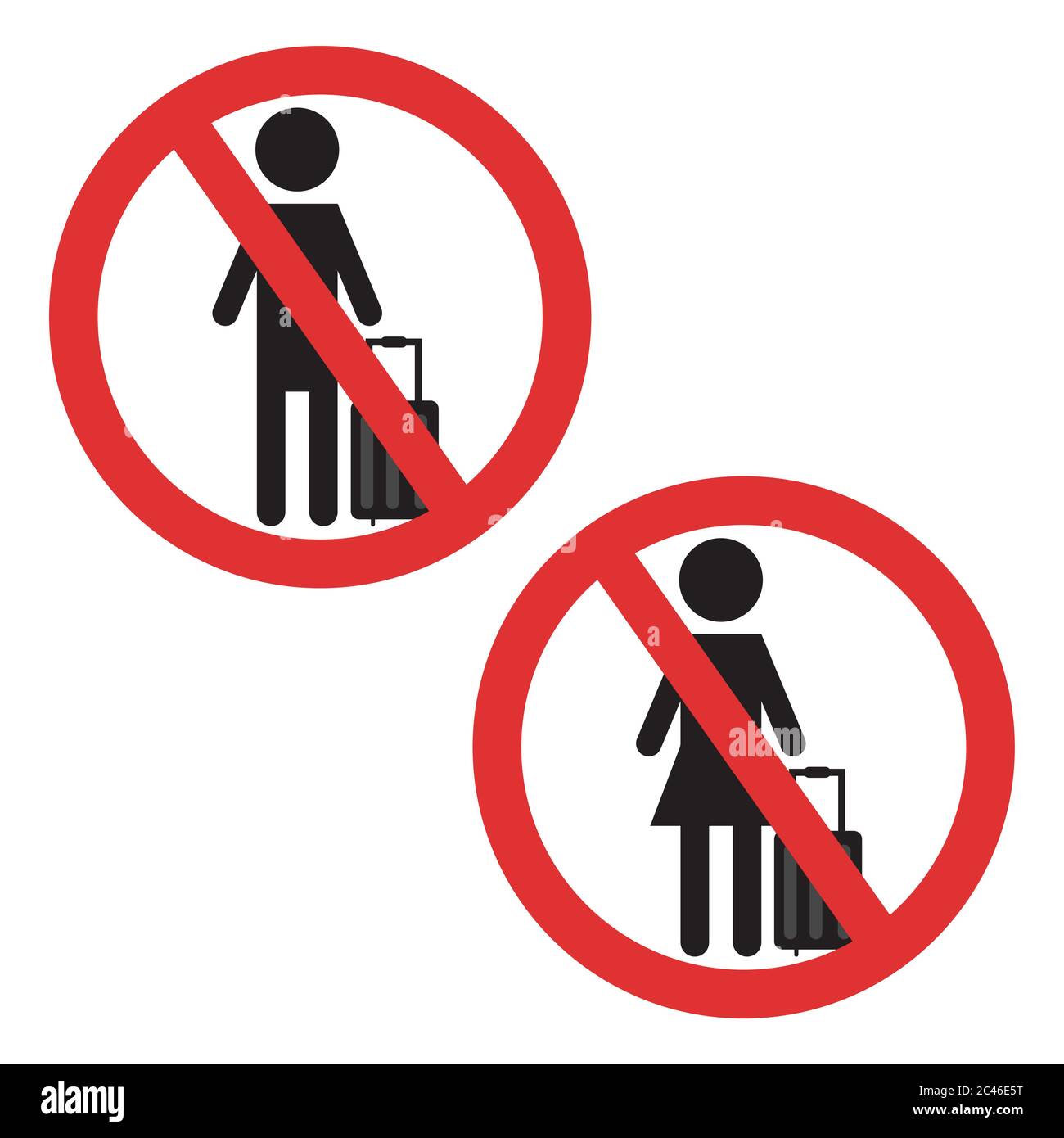 Symbole d'interdiction de bagages. Homme et femme avec une valise ...