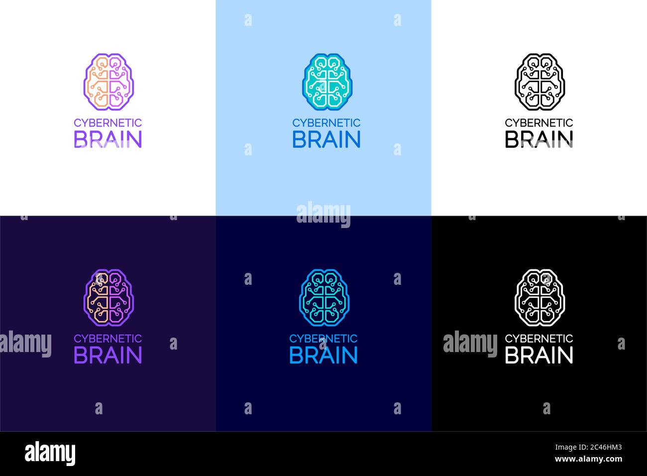 Emblème du cerveau cybernétique Illustration de Vecteur