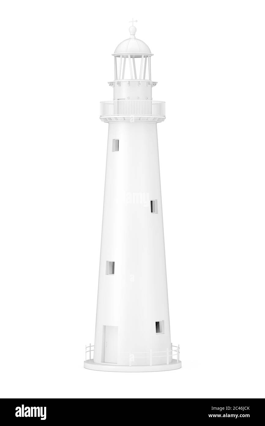 Magnifique vieux phare blanc de style argile sur fond blanc. Rendu 3d Banque D'Images