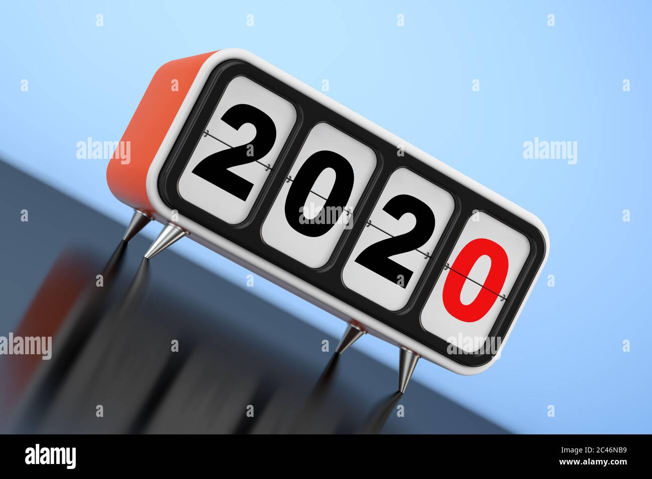 Horloge à rabat rétro avec affiche du nouvel an 2020 sur fond bleu. Rendu 3d Banque D'Images