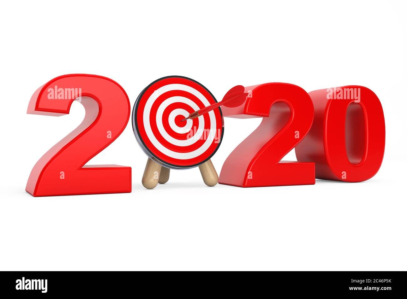 Affiche « Darts Target AS 2020 Year » sur fond blanc. Rendu 3d Banque D'Images