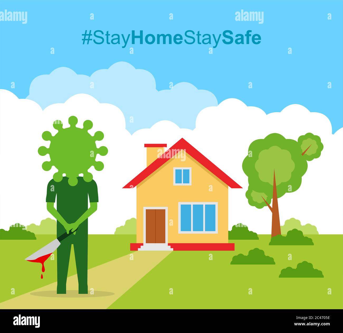 Restez à la maison et restez en sécurité, virus Corona (Covid 19) attendant dehors avec couteau multicolore conception de vecteur Illustration de Vecteur