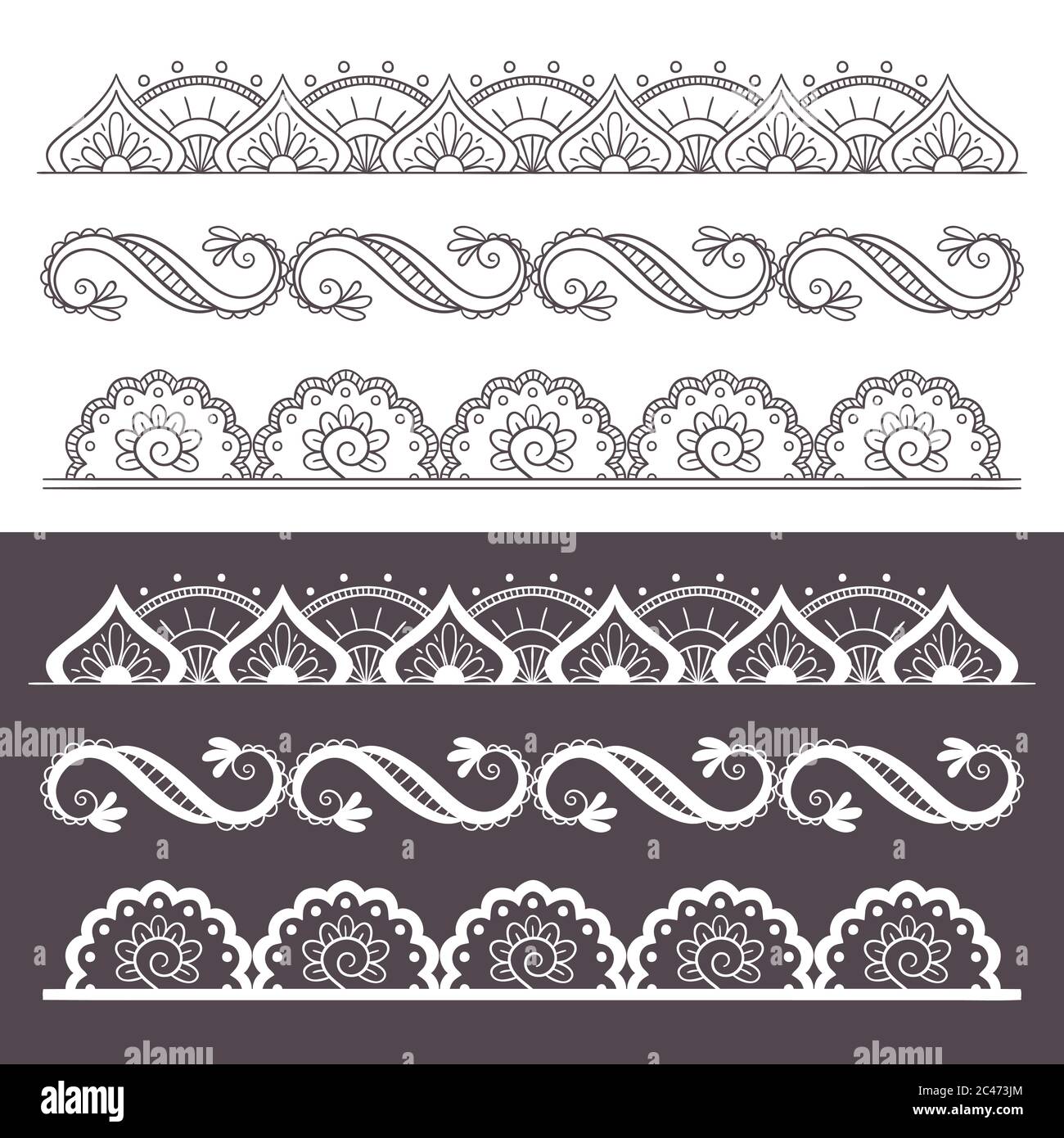 Décors sans couture. Ensemble vectoriel avec éléments floraux abstraits, style boho indien. Illustration de Vecteur