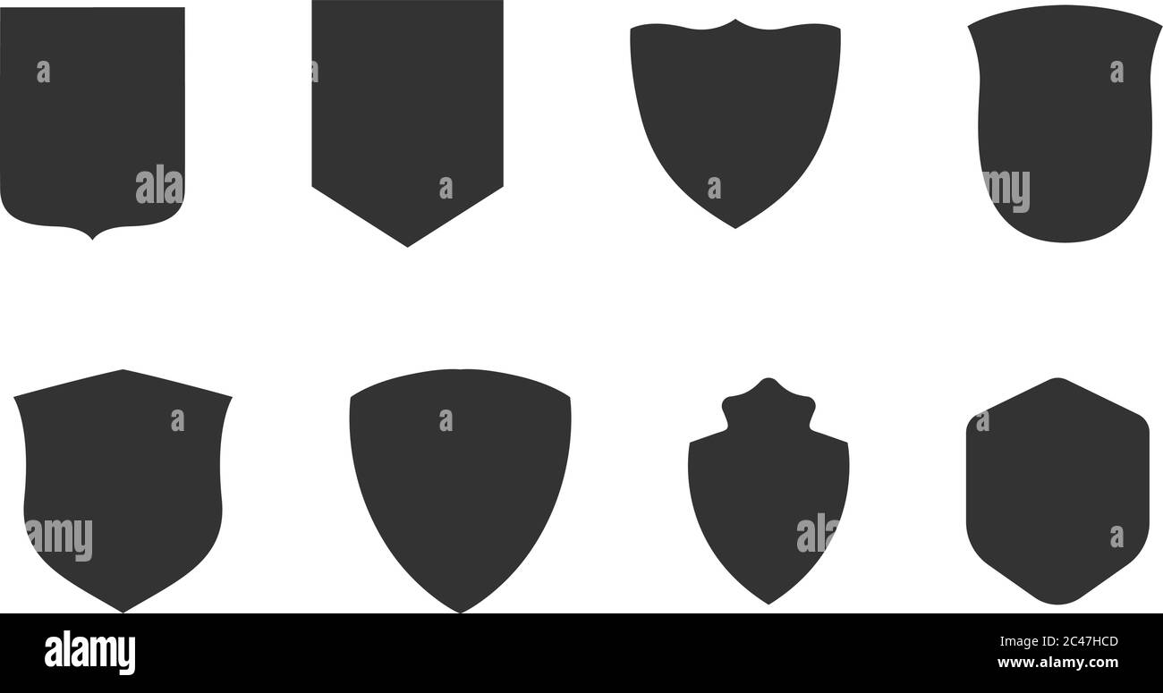 Forme du badge de police. Icônes silhouettes du bouclier militaire Vector. Correctifs de sécurité isolés sur fond blanc. Illustration protection de la forme de bouclier, sécurité noire et badge de football Vector eps 10 Illustration de Vecteur