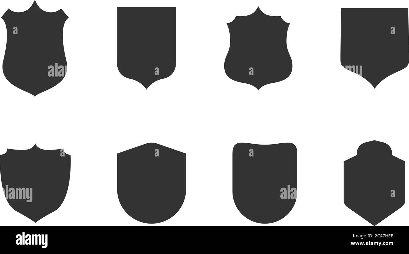 Forme du badge de police. Icônes silhouettes du bouclier militaire Vector. Correctifs de sécurité isolés sur fond blanc. Illustration protection de la forme de bouclier, sécurité noire et badge de football Vector eps 10 Illustration de Vecteur