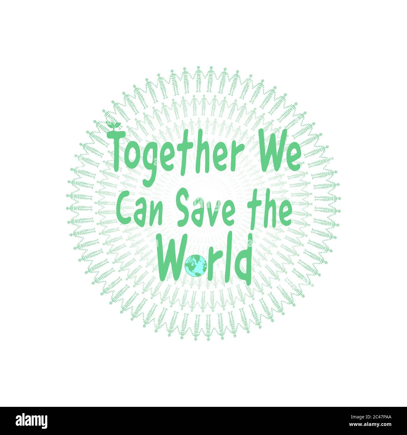 Ensemble, nous pouvons sauver le texte du monde avec des figures debout à la main, communauté environnementale jointe à la protestation et de travailler ensemble pour les environnementalistes Banque D'Images