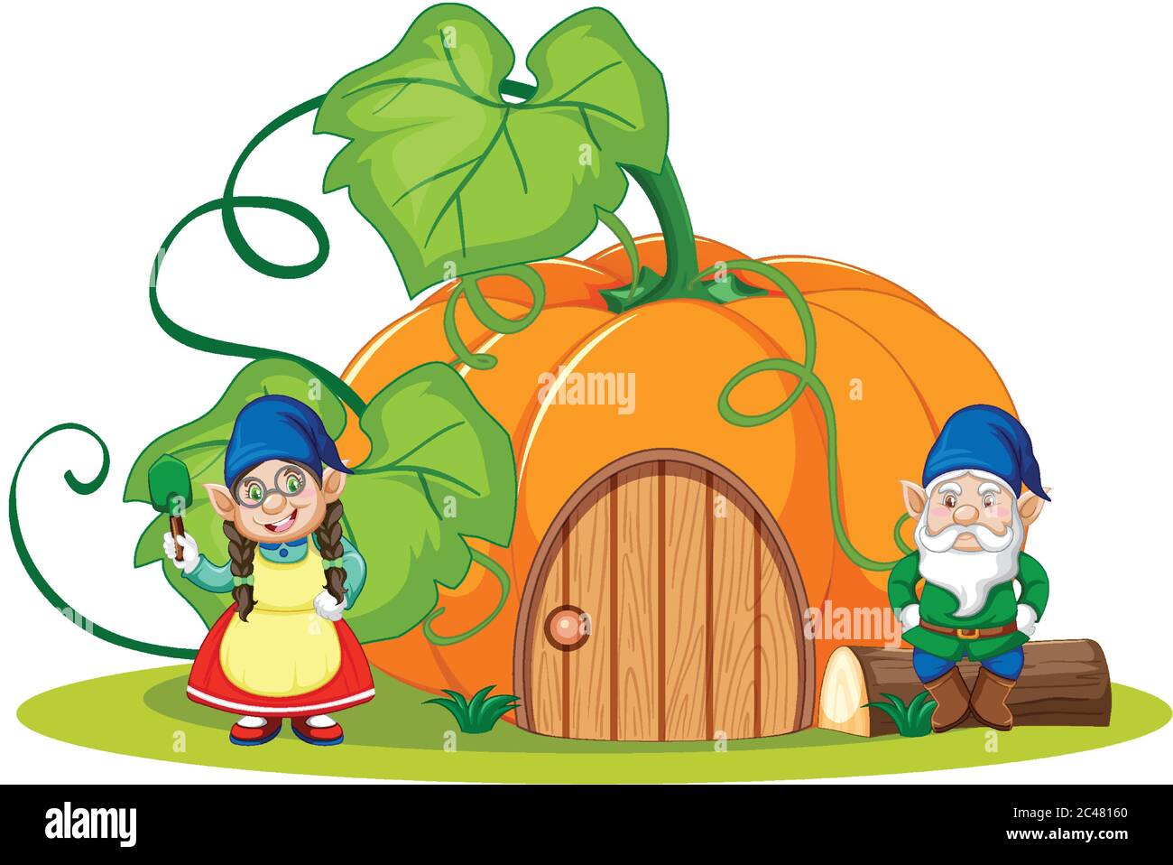 Gnomes et maison de citrouille style de dessin animé sur fond blanc illustration Illustration de Vecteur