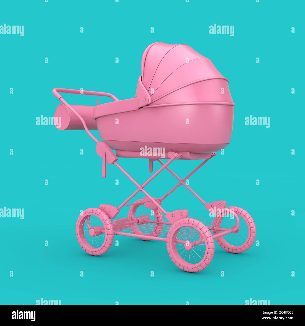 Chariot De Bebe Moderne Rose Poussette Maquette De Bebe Sur Fond Bleu Rendu 3d Photo Stock Alamy