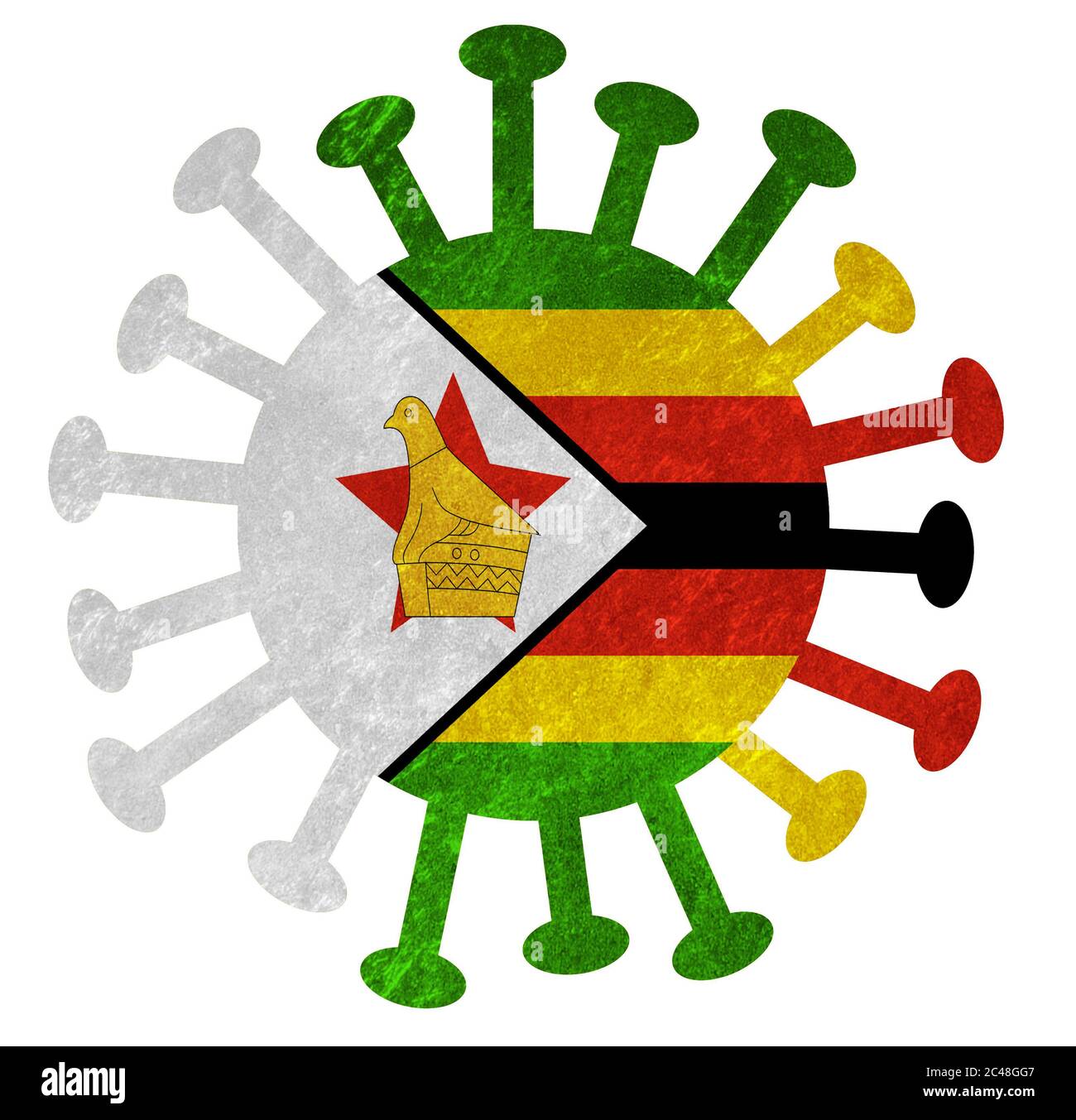 Le drapeau national du Zimbabwe avec le virus de la couronne ou les bactéries - isolé sur blanc Banque D'Images