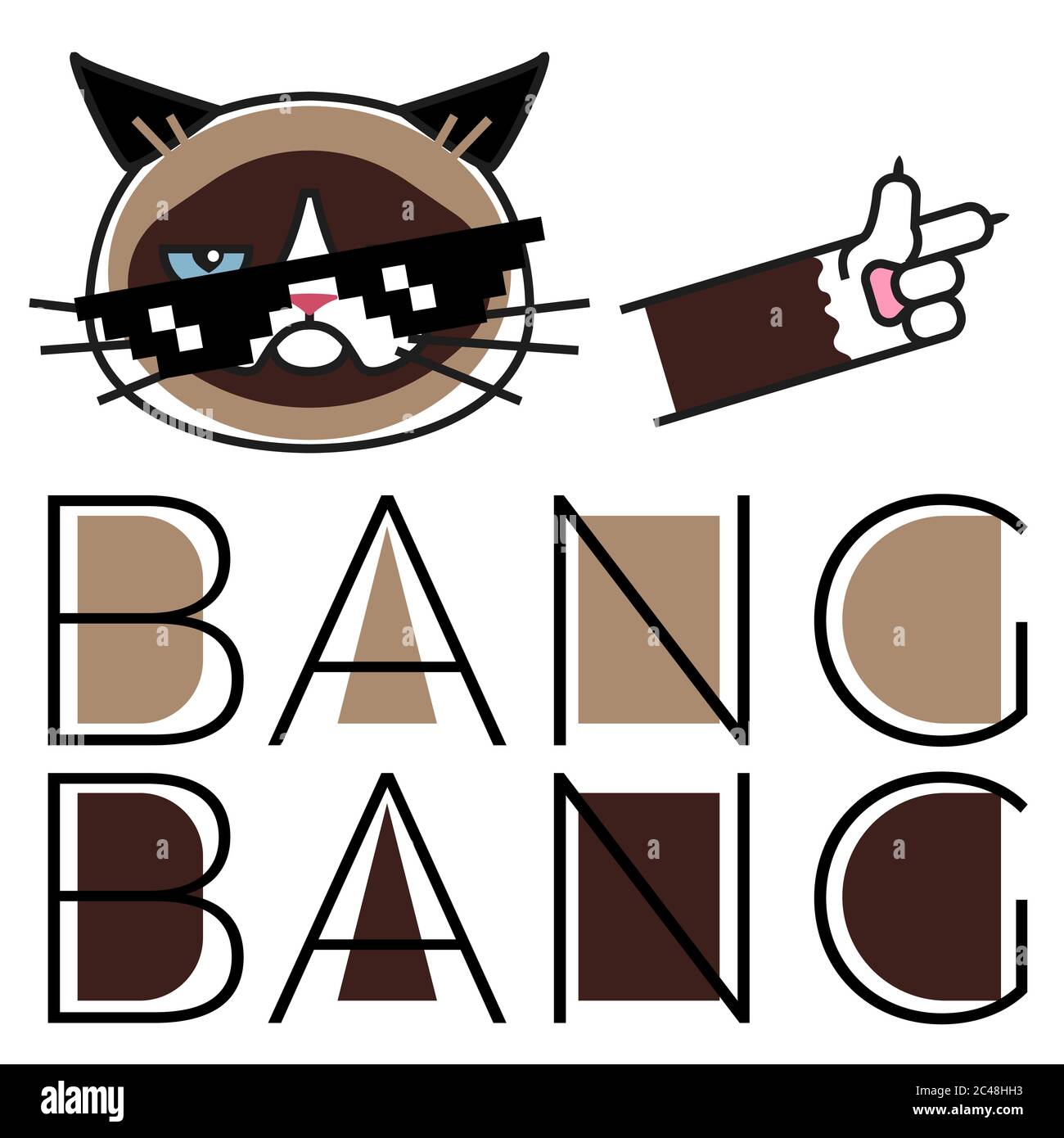 Chat grincheux dans des lunettes de pixels. Style Bang & Bang & Bang. Design pour carte de vœux, autocollant, affiche, t-shirts Illustration de Vecteur