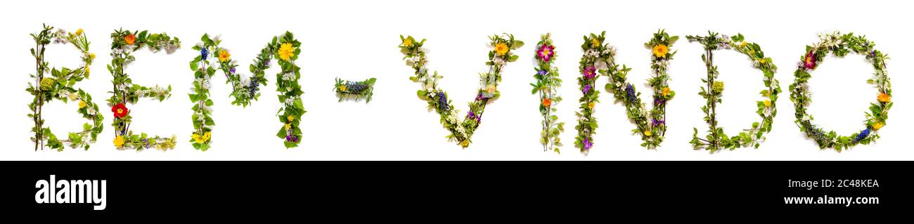 Fleur et Blossom lettre de bâtiment Mot Bem-vindo signifie Bienvenue Banque D'Images