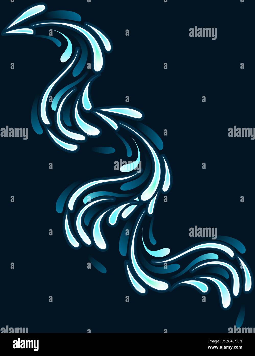 Bleu abstrait eau plate gouttes fluide vecteur plat illustration sur fond sombre Illustration de Vecteur